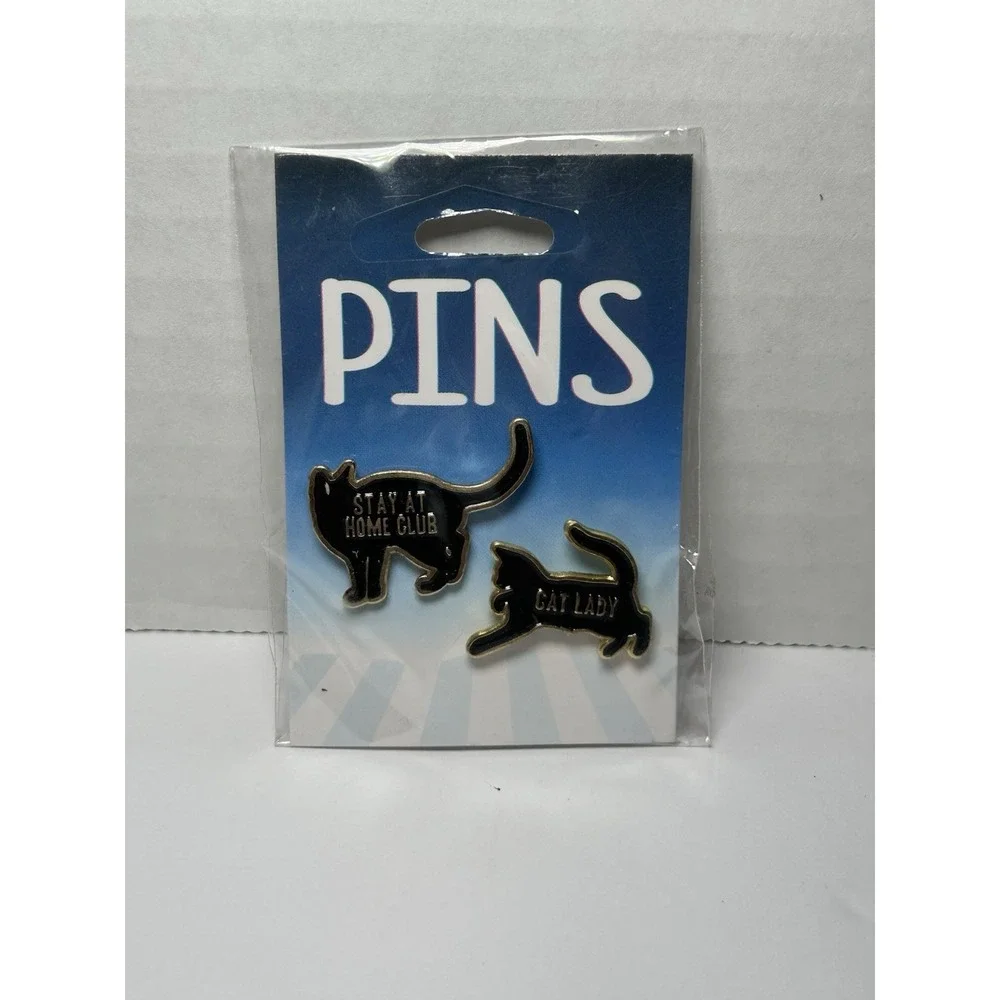 Set of 2 Black Cat Pins Purse or Backpack Pin (Cat Lady & Stay At Home Club) New